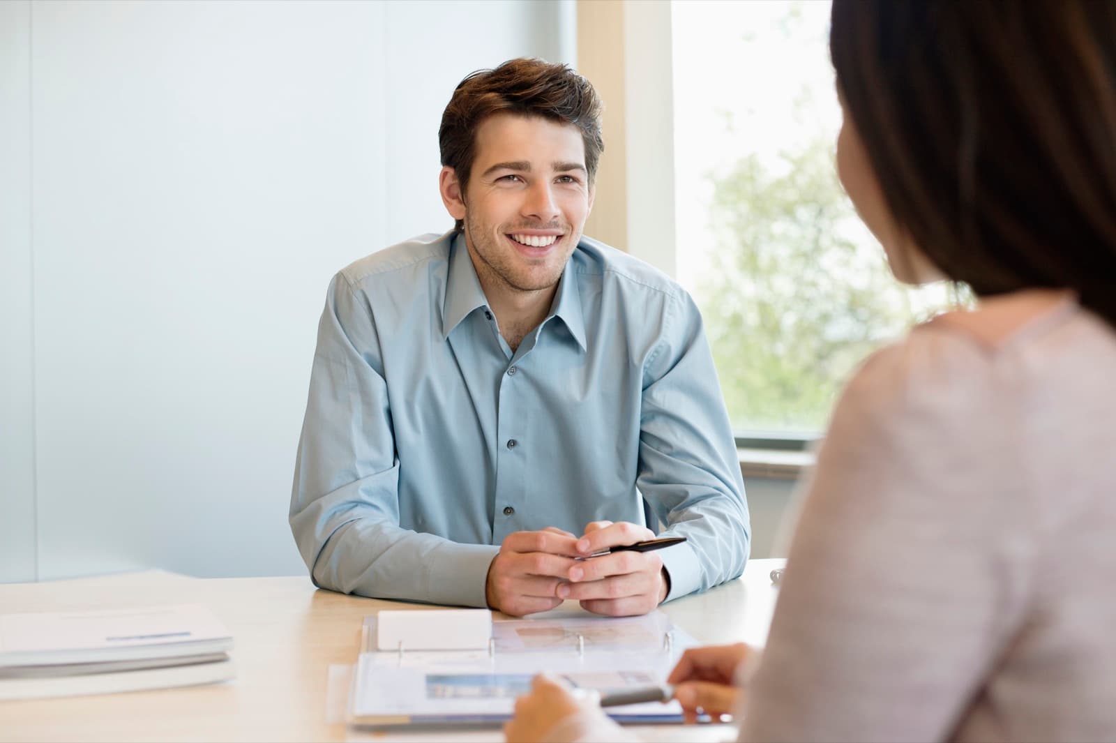 Smiling candidate during a job interview